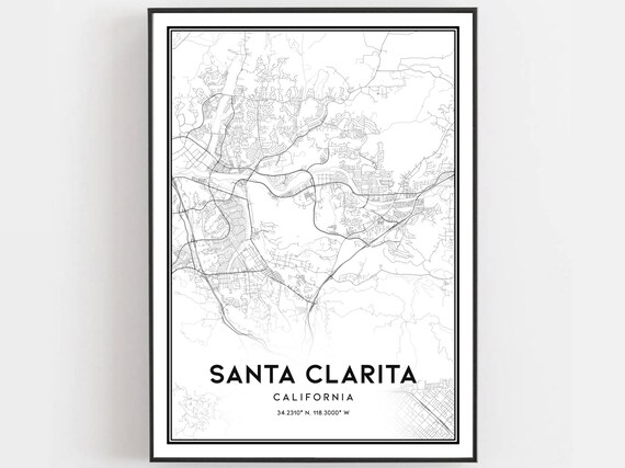 Santa Clarita California Minimalist Black White City Map Poster