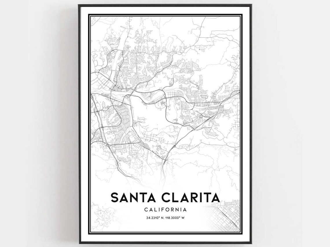 Santa Clarita California Minimalist Black White City Map Poster