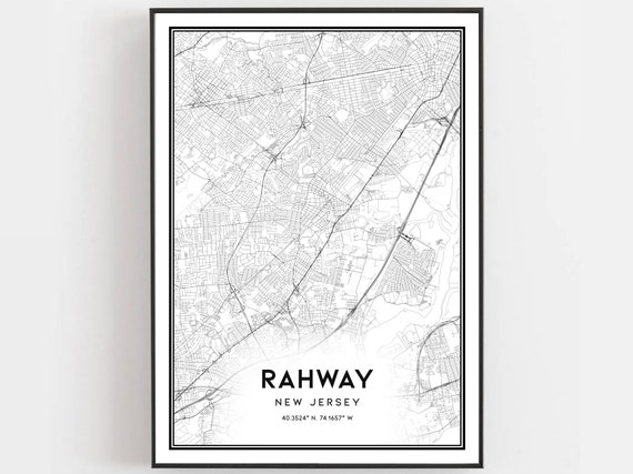 Rahway New Jersey Map Art Print, City Street Poster