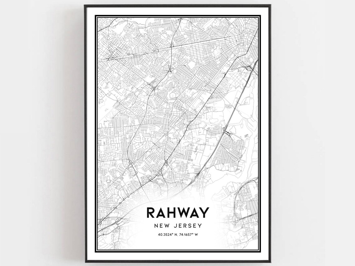 Rahway New Jersey Map Art Print, City Street Poster