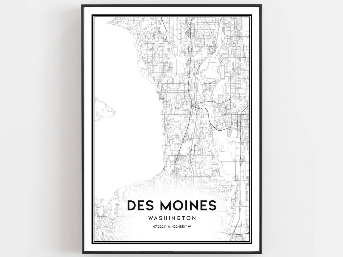 Des Moines Washington Street Map City Map Art Minimalist Poster
