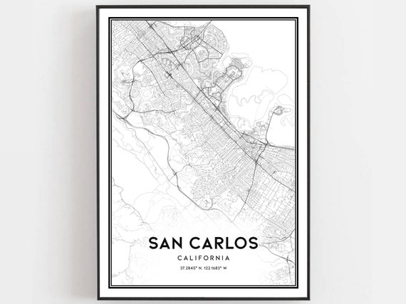 San Carlos Map Print Poster Wall Art Ca City Street Decor Road Gift B1920