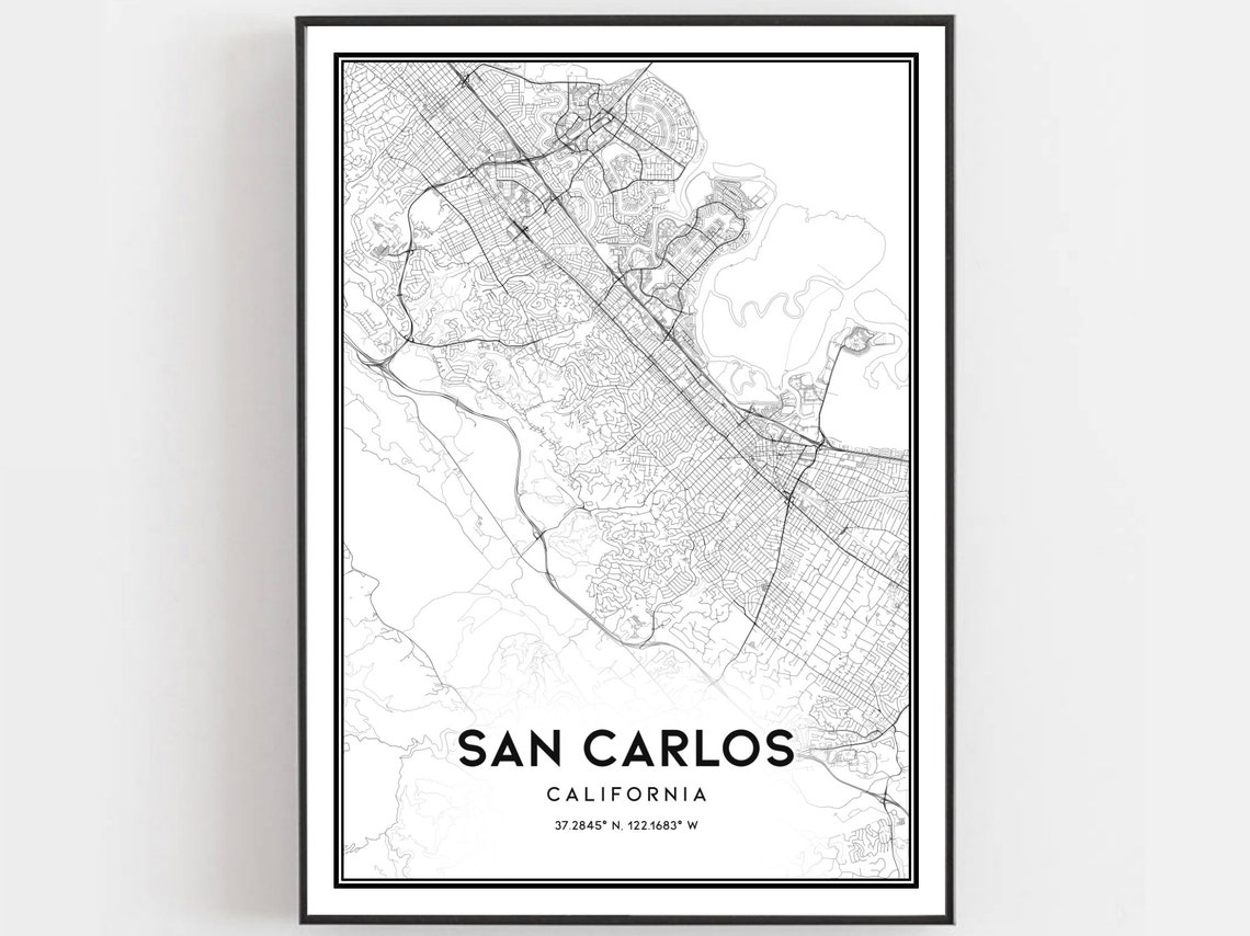San Carlos California Minimalist Street Map Monochrome Line Art Poster