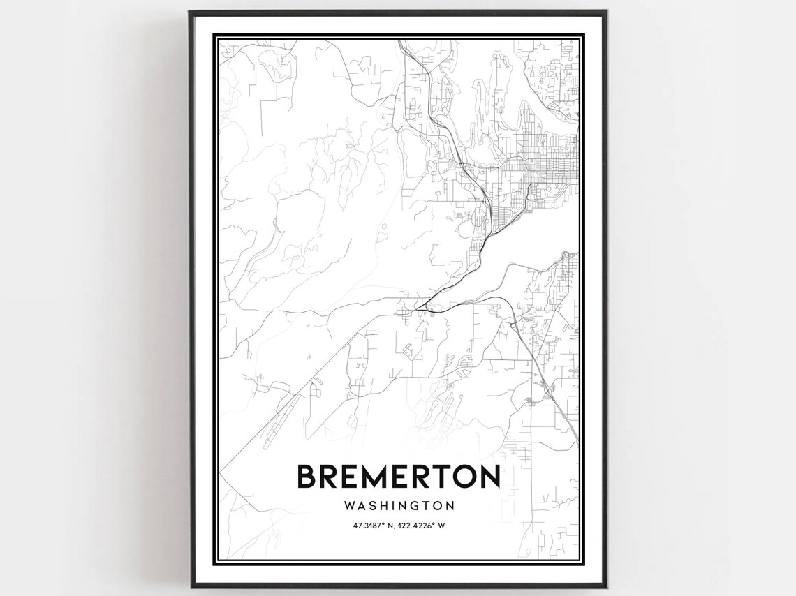 Bremerton Washington Street Map Black And White Minimalist Poster