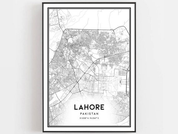 Lahore Map Print Poster Wall Art City Street Decor Road Gift B37