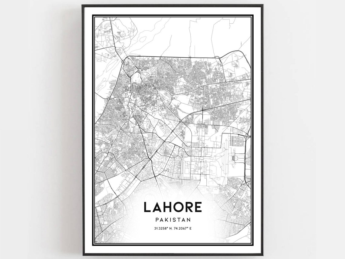 Lahore Pakistan Minimalist Black and White City Map Art Poster