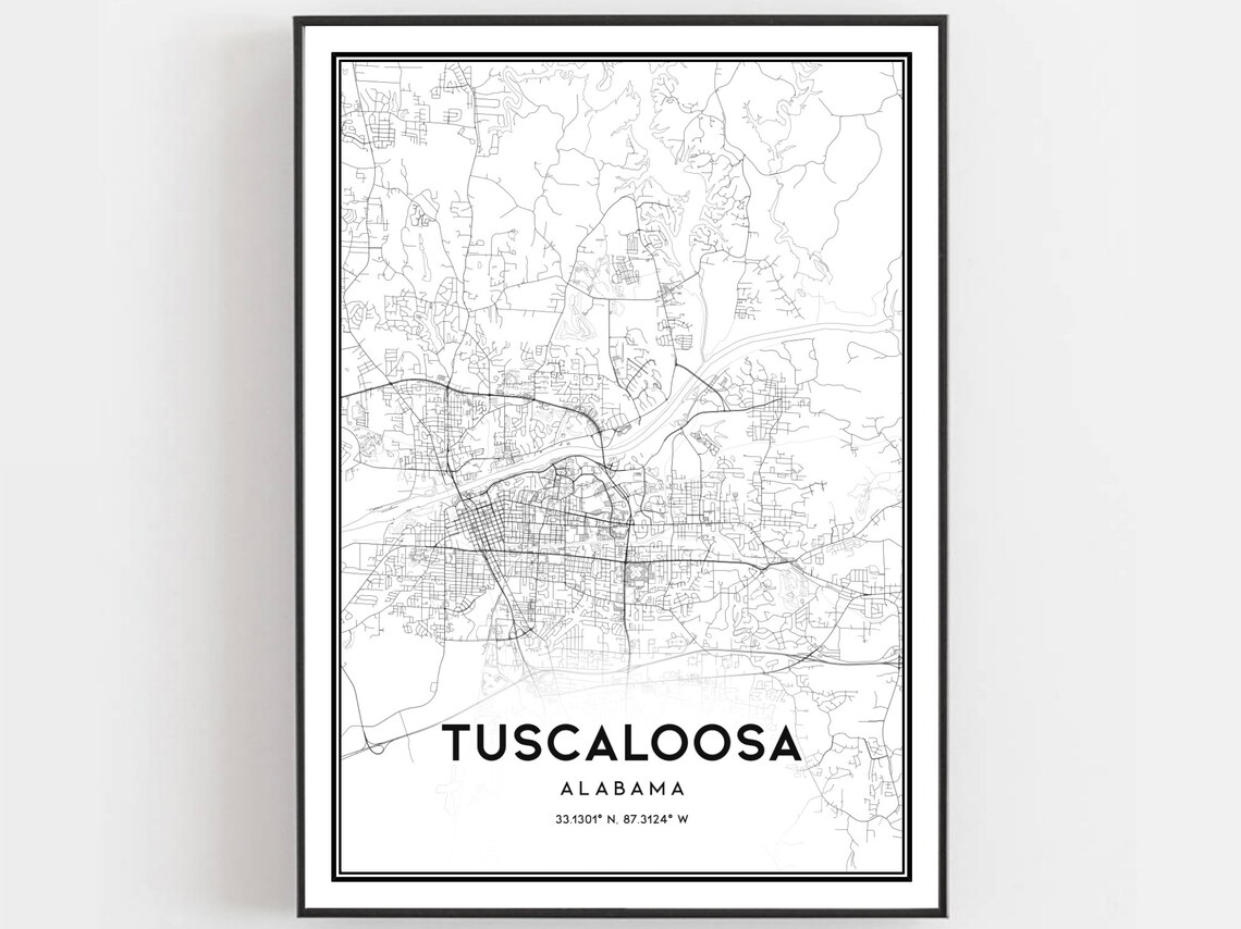 Tuscaloosa Alabama Minimalist Monochrome Street Map Art Poster