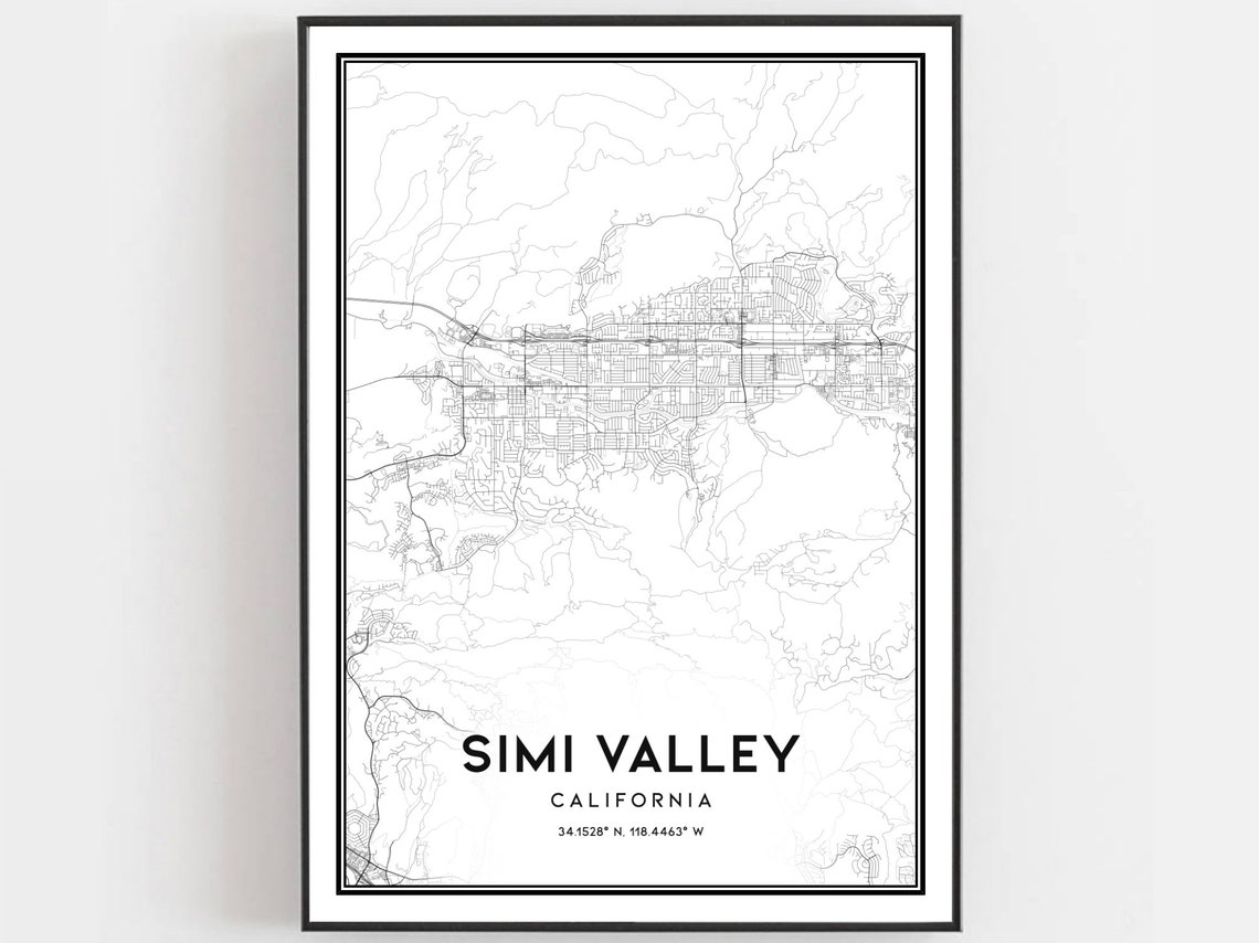 Simi Valley Map Print Poster Wall Art Ca City Street Decor Road Gift