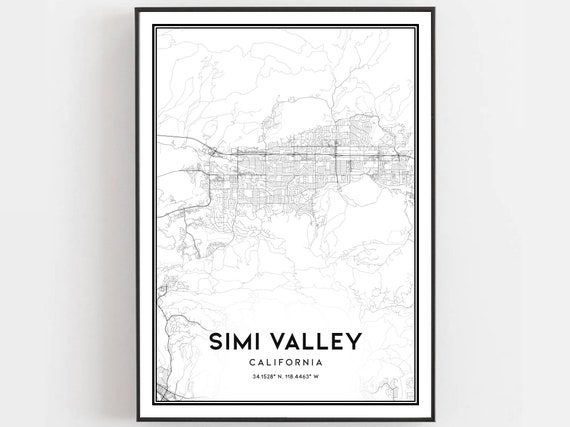 Simi Valley Map Print Poster Wall Art Ca City Street Decor Road Gift