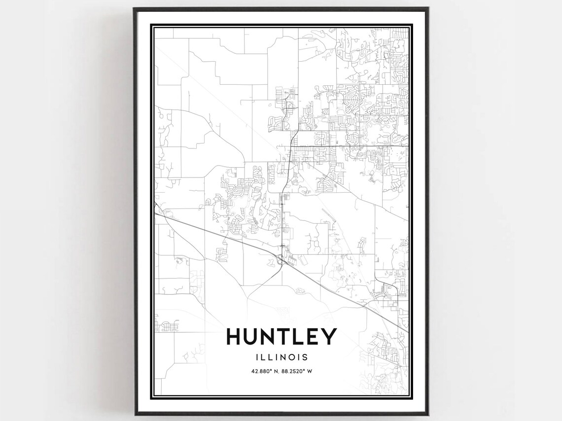 Huntley Illinois City Street Map Minimalist Black White Poster