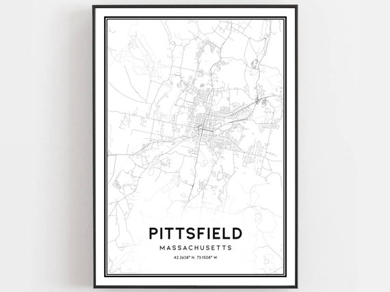 Pittsfield Map Poster Print, Massachusetts Street Decor