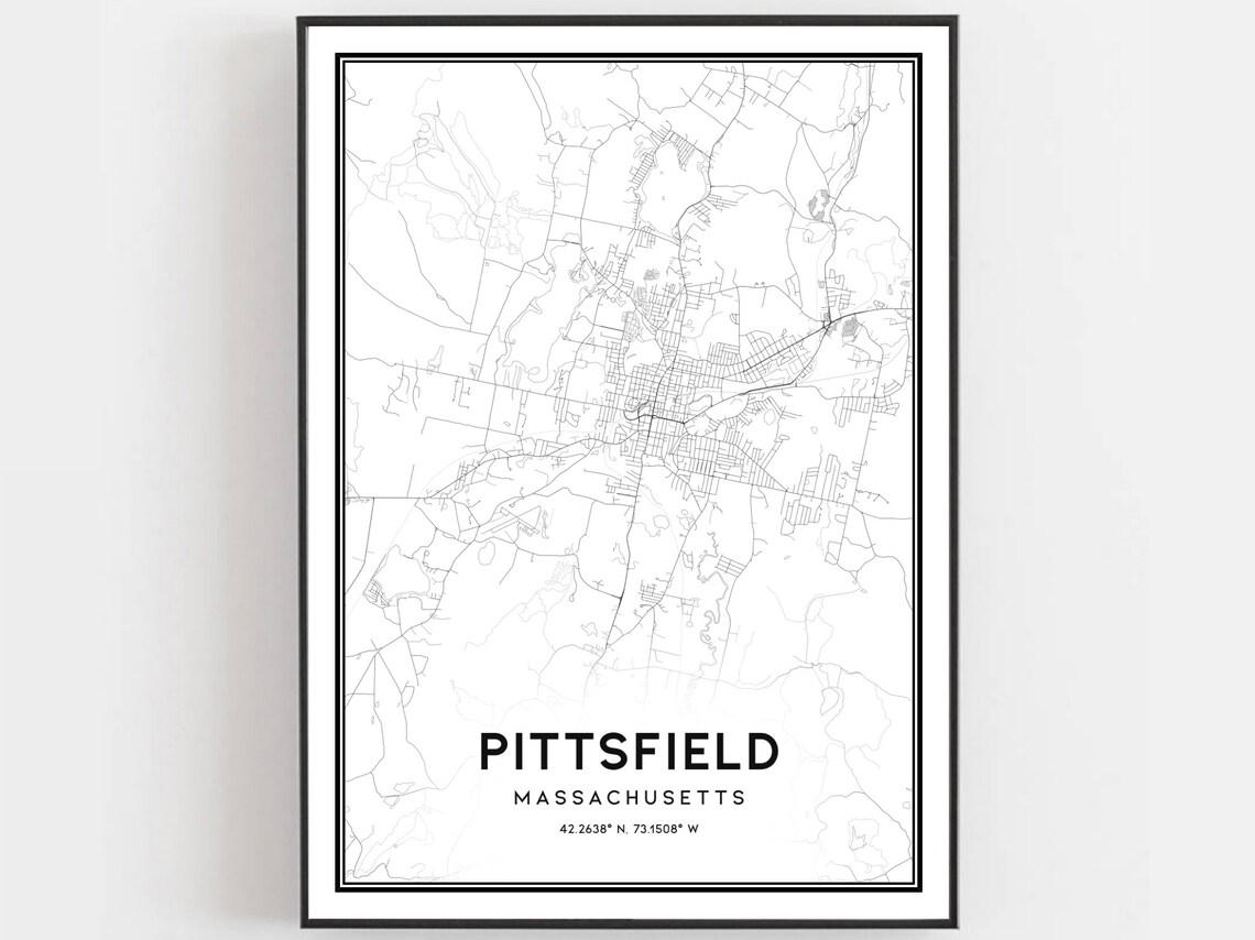 Pittsfield Map Poster Print, Massachusetts Street Decor