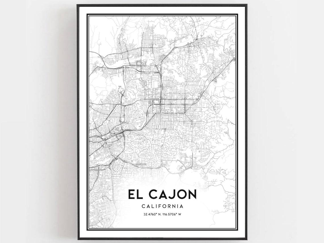 El Cajon California Street Map Minimalist Black and White Poster