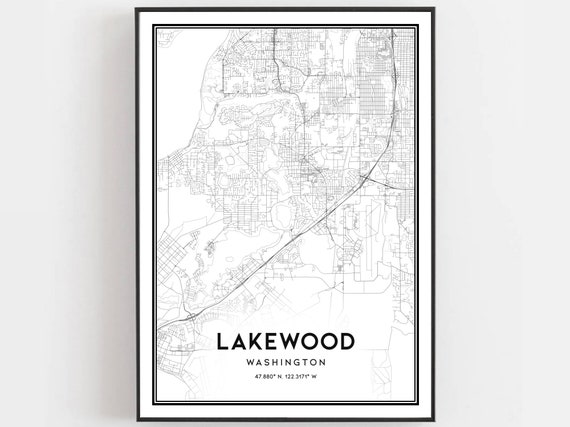 Lakewood Map Print Poster Wall Art Wa City Washington Street Decor Road Gift B1229