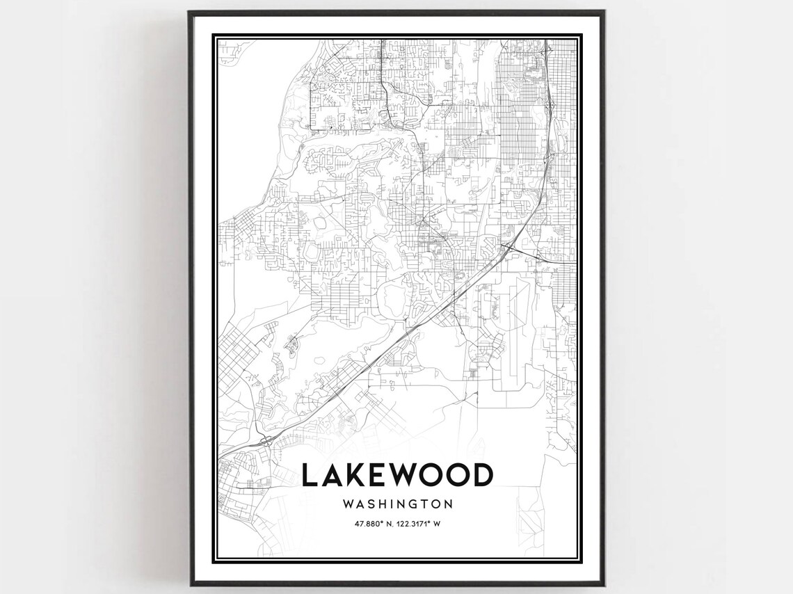 Lakewood Washington Tacoma Area City Street Map Minimalist Art Poster