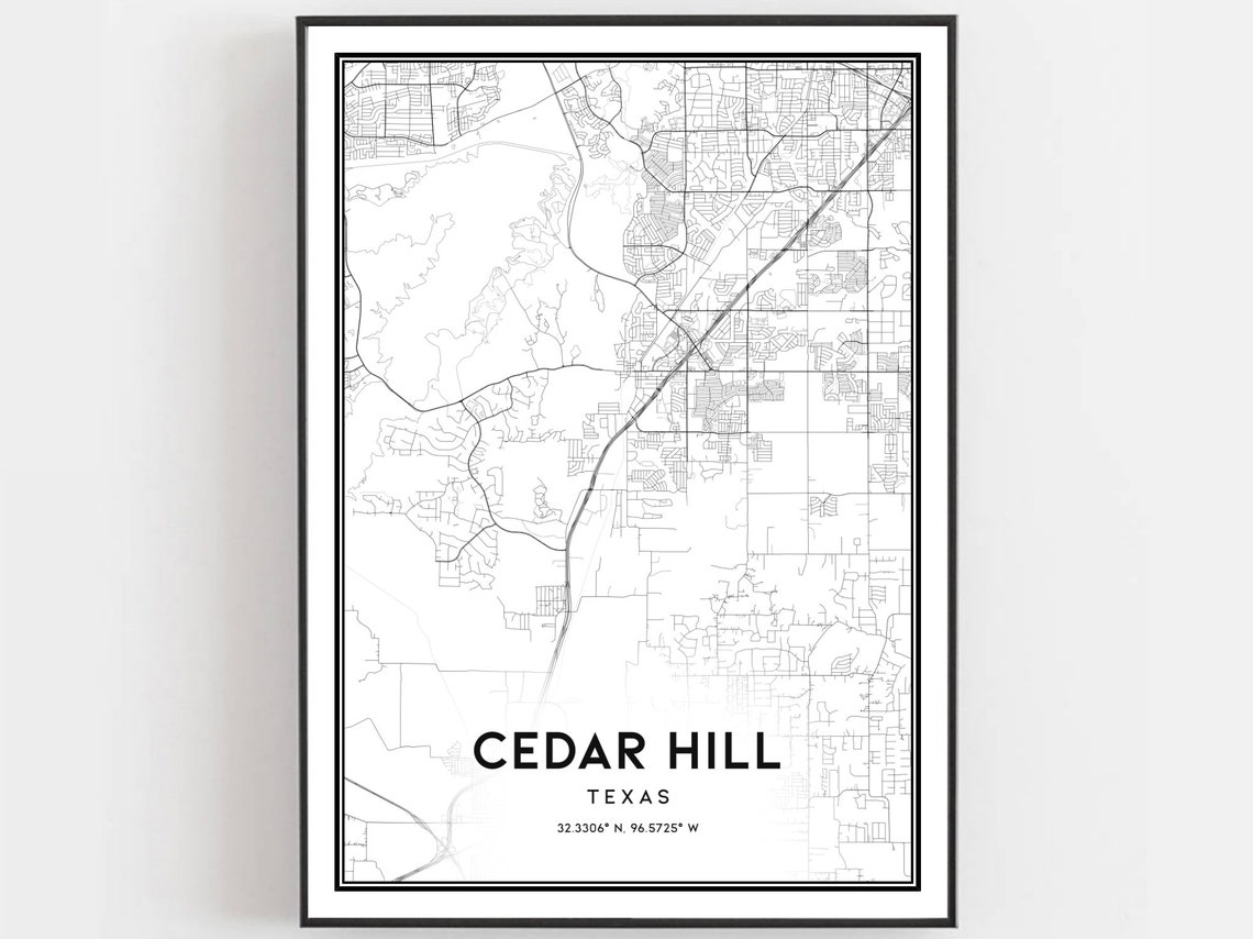 Cedar Hill Texas City Street Map Black and White Minimalist Art Poster