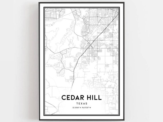 Cedar Hill Map Print Poster Wall Art Tx City Texas Street Decor Road Gift B1429