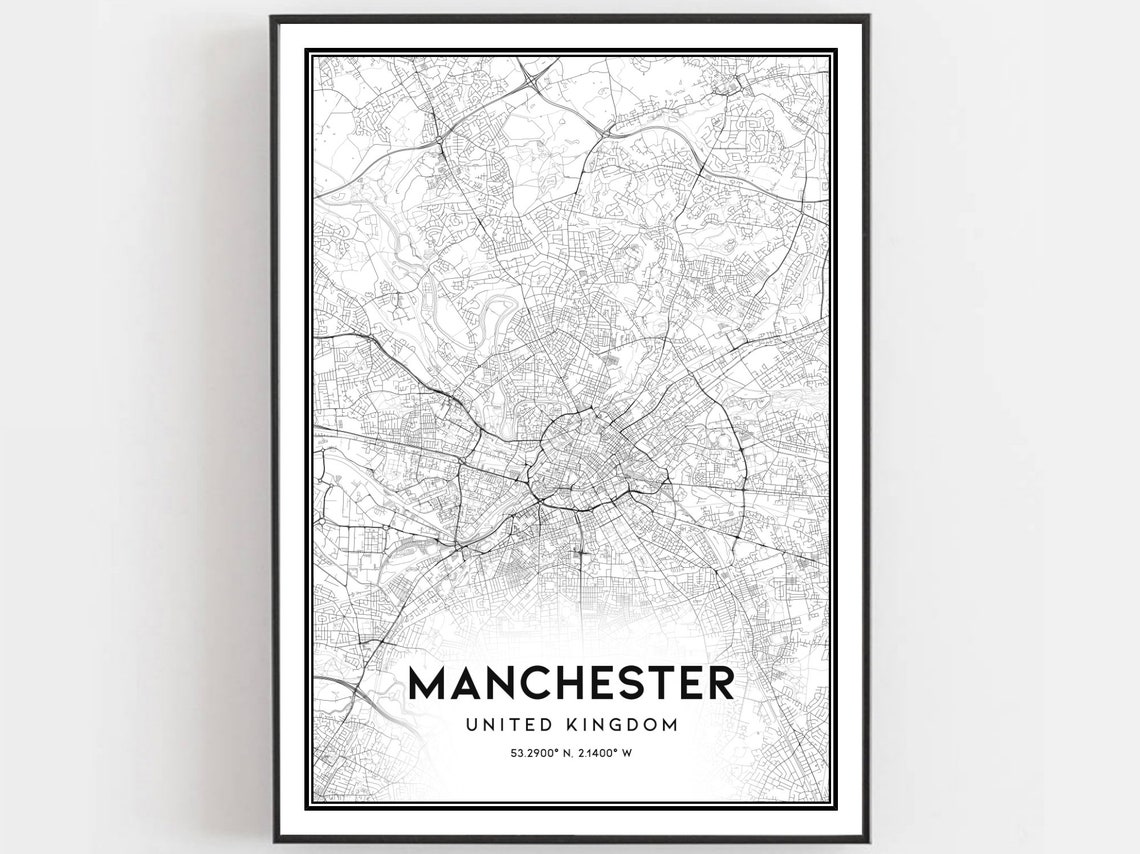 Manchester Map Print, City Street Decor