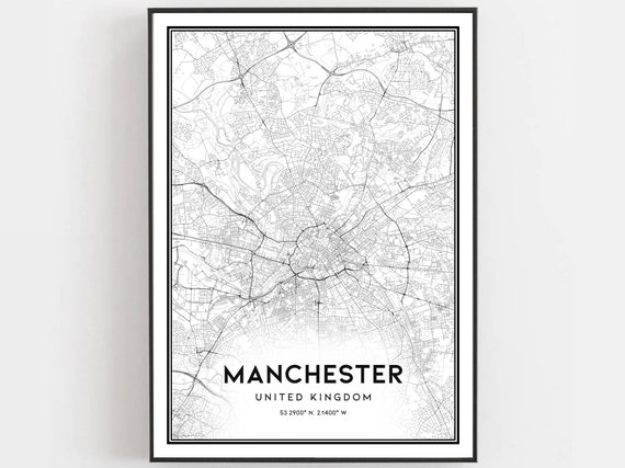 Manchester Map Print, City Street Decor