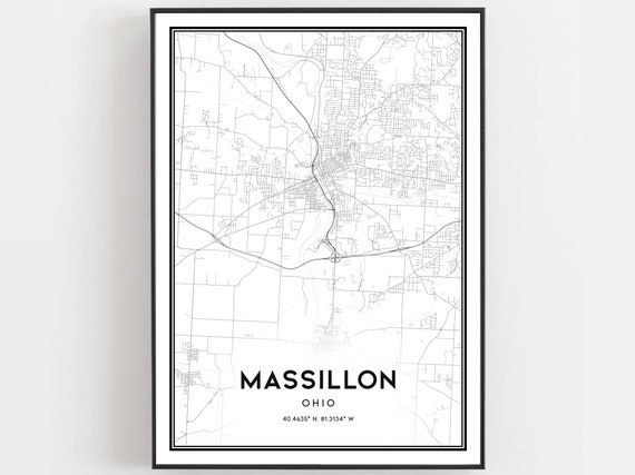 Massillon Map Print Poster, Ohio Street Decor