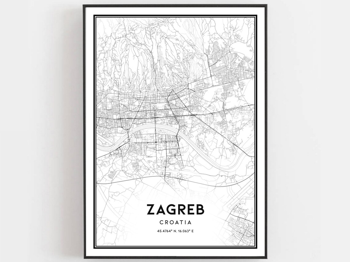 Zagreb Croatia City Street Map Minimalist Modern Line Art Poster