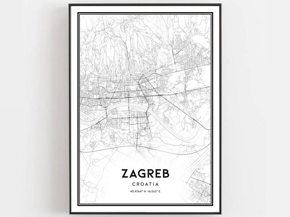 Zagreb Map Print Poster Wall Art City Street Decor Road Gift B330