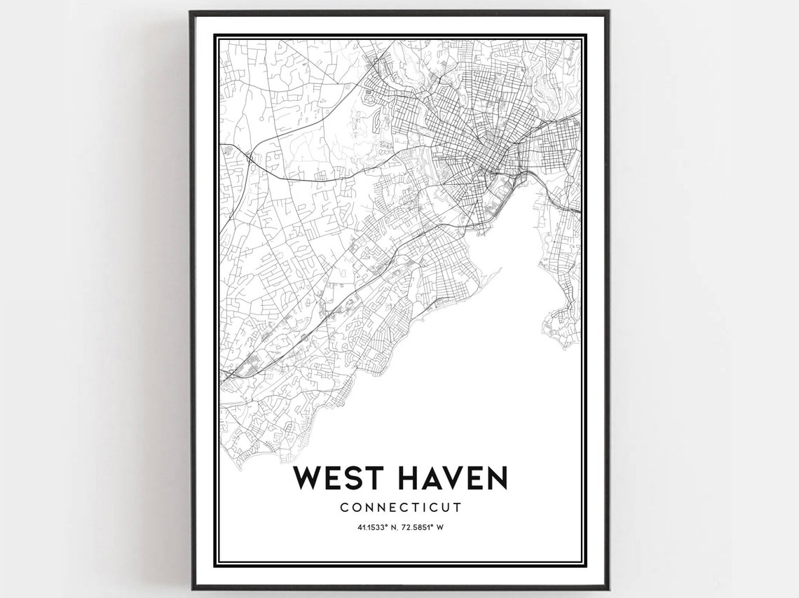 West Haven Connecticut Minimalist Black White Street Map Poster