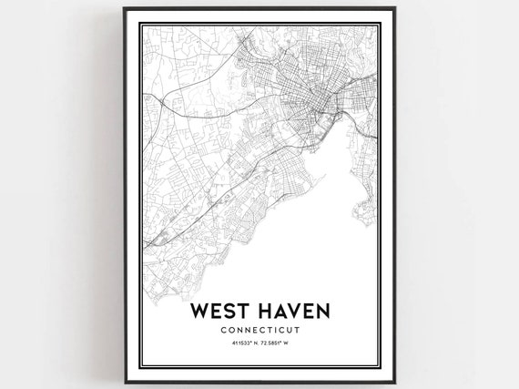 West Map Print Poster Wall Art Ct City Connecticut Street Decor Road Gift B1320