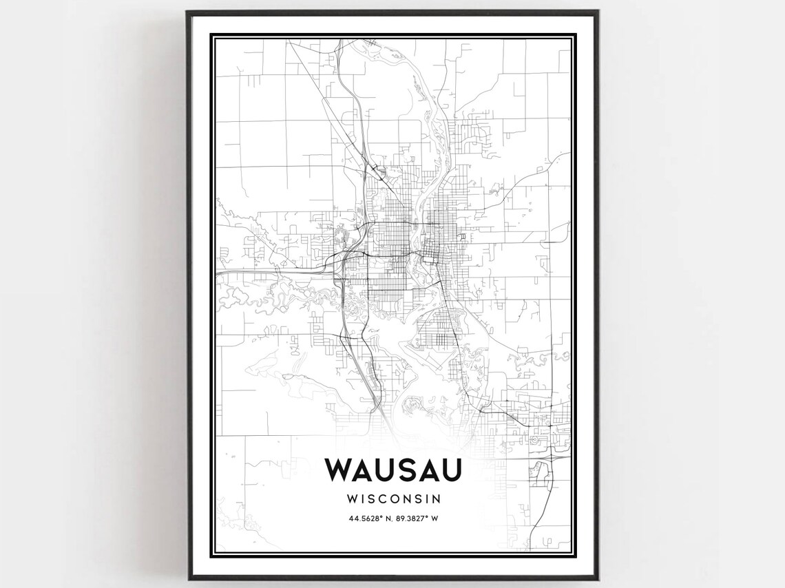 Wausau Wisconsin Minimalist Black and White Street Map Poster