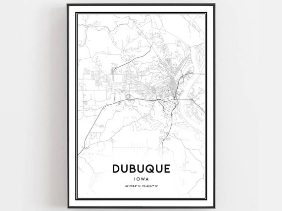 Dubuque Map Poster, Iowa Street Decor