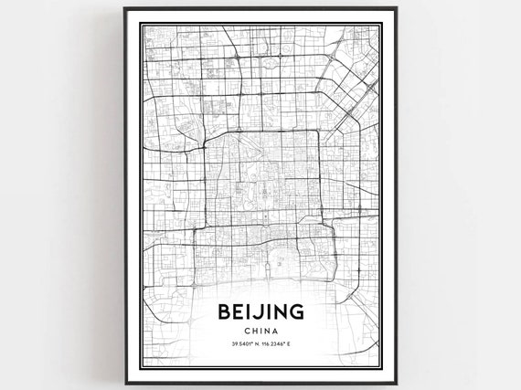 Beijing Map Print Poster Wall Art City Street Decor Road Gift B16