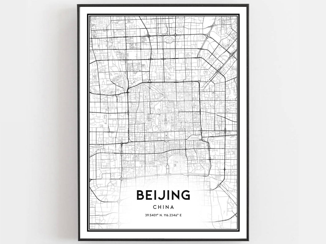 Beijing China Minimalist City Map Black White Coordinates Poster