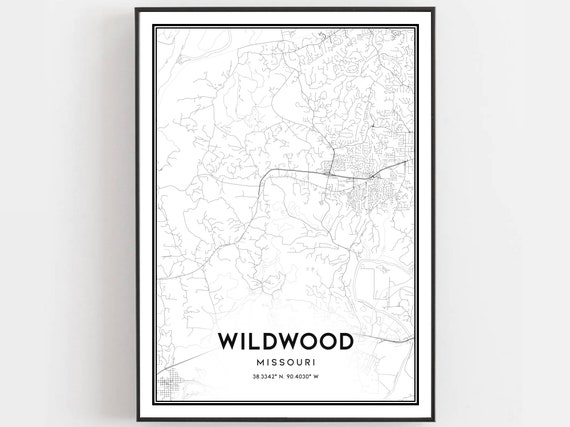 Wildwood Map Poster, Missouri Street Decor