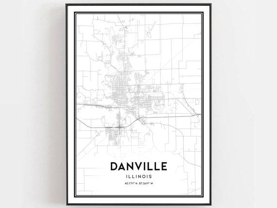 Danville Map Print Poster Wall Art Il City Illinois Street Decor Road Gift B1418