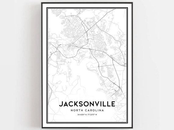 Jacksonville Map Print Poster Wall Art Nc City North Carolina Street Decor Road Gift B862