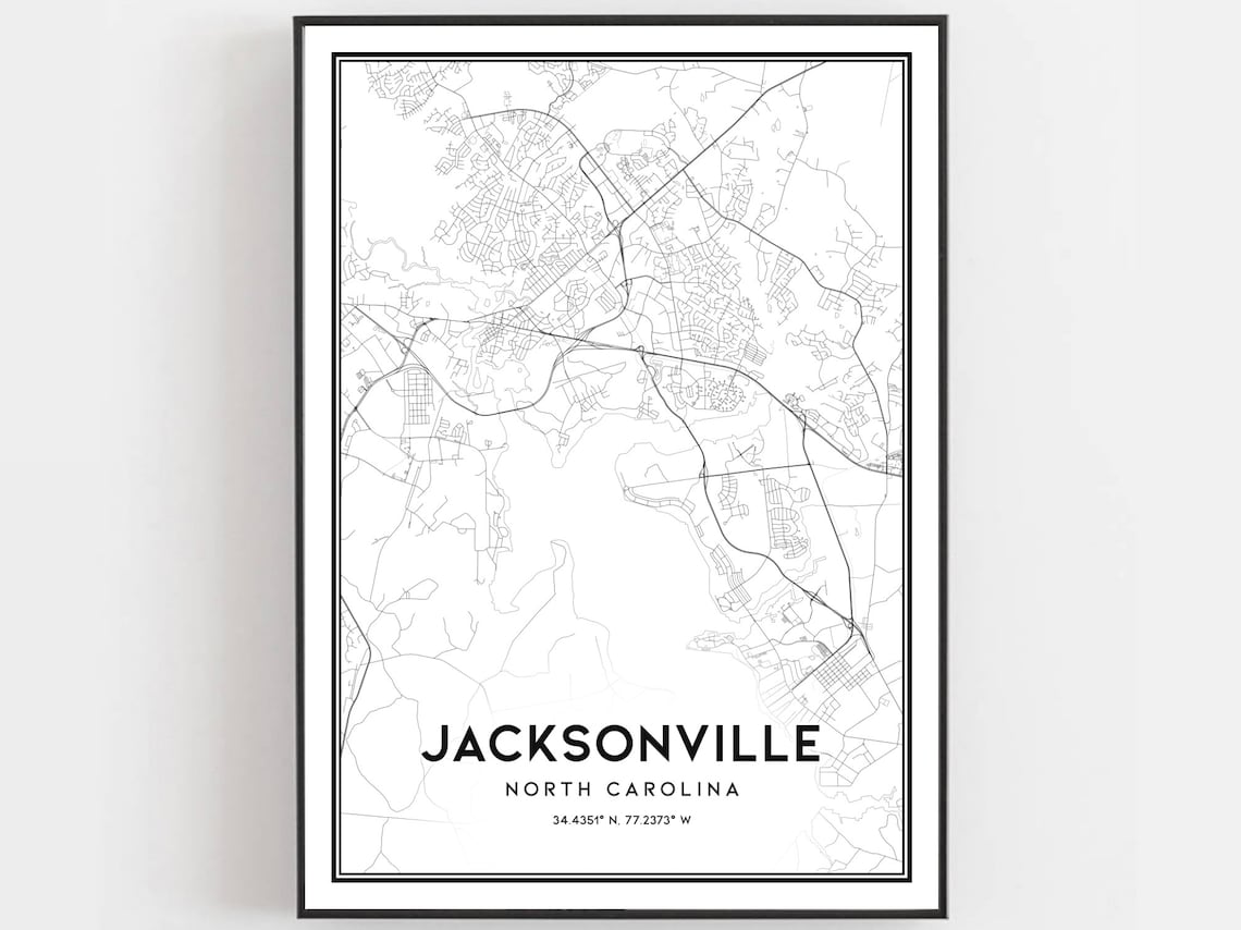 Jacksonville North Carolina City Street Map Minimalist Black White Poster
