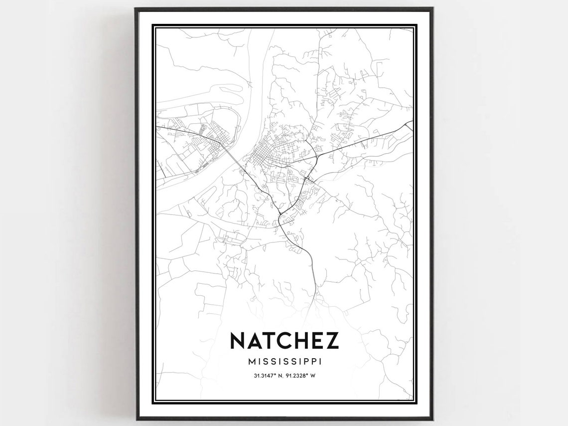 Natchez Mississippi City Street Map Black and White Modern Poster