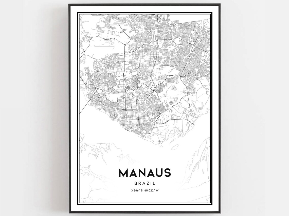 Manaus Brazil City Street Map Black and White Travel Poster Art
