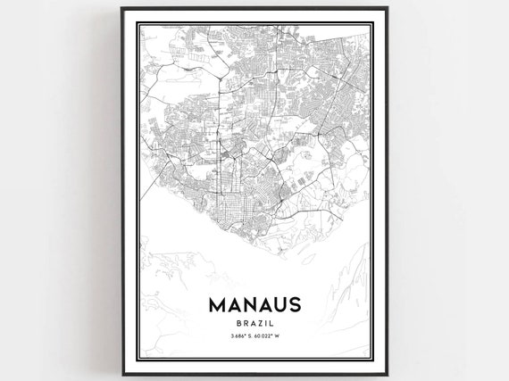 Manaus Map Print Poster Wall Art City Street Decor Road Gift