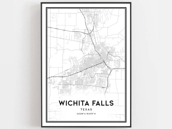 Wichita Falls Map Print Poster Wall Art Tx City Texas Street Decor Road Gift B872