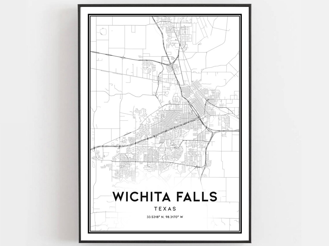 Wichita Falls Texas Minimalist City Street Map Wall Art Decor