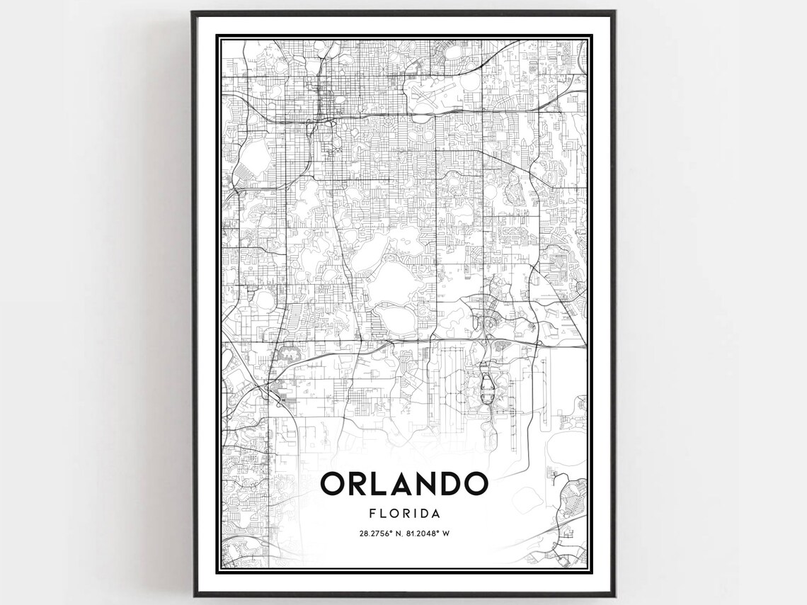 Orlando Map Poster Print, Florida Street Decor