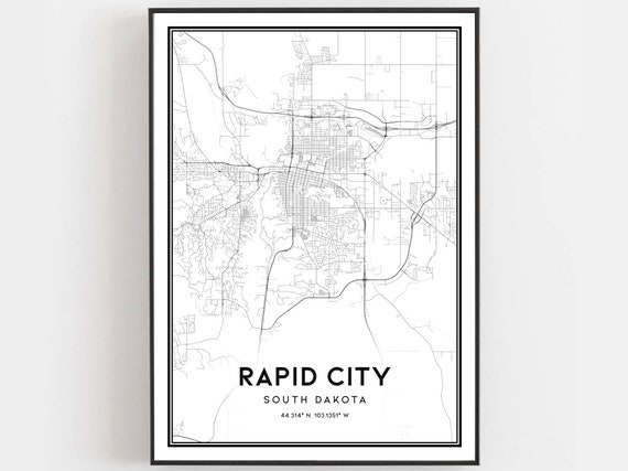 Rapid City Map Print Poster Wall Art Sd South Dakota Street Decor Road Gift B942