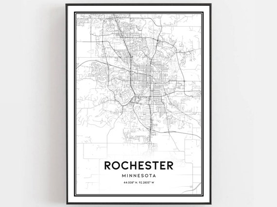 Rochester Map Print Poster Wall Art Mn City Minnesota Street Decor Road Gift B799