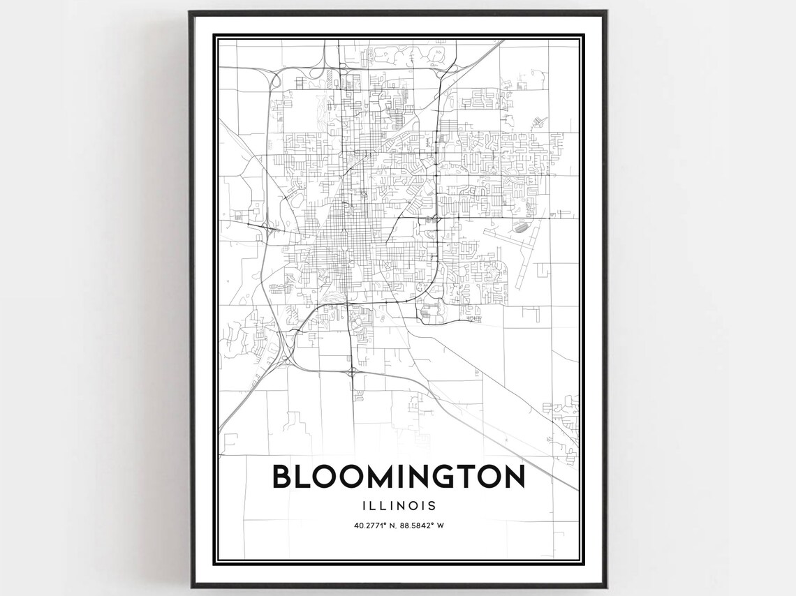 Bloomington Map Print, Illinois Street Decor