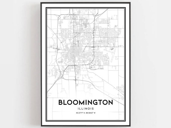 Bloomington Map Print, Illinois Street Decor