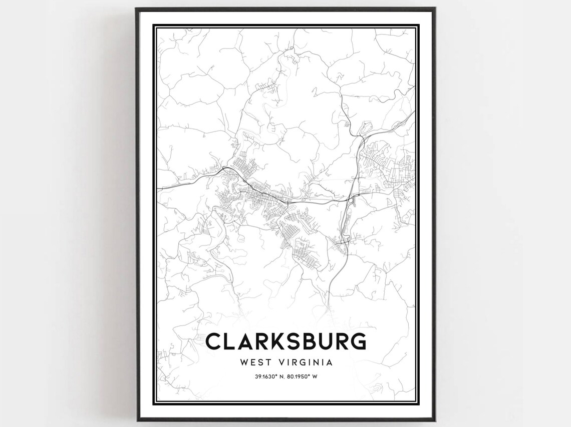 Clarksburg West Virginia Minimalist City Street Map Art Poster