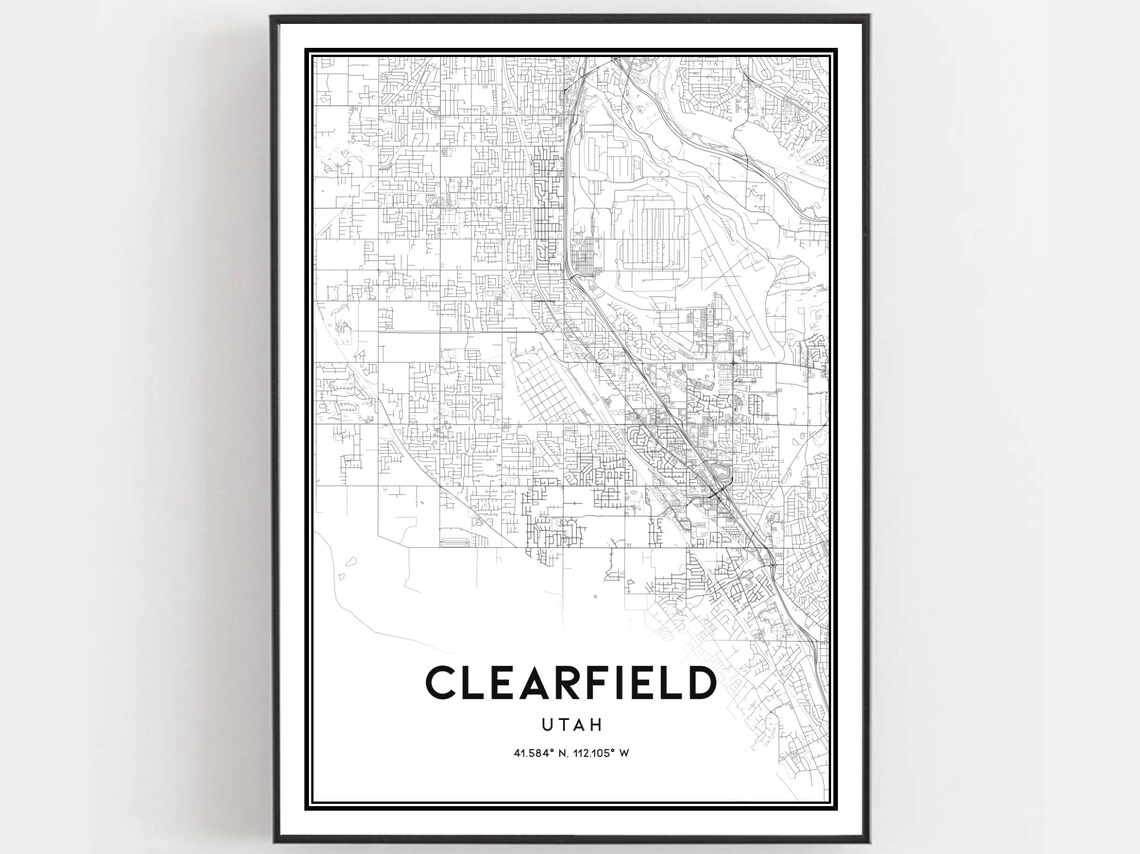 Clearfield Map, Utah Street Decor Art Print