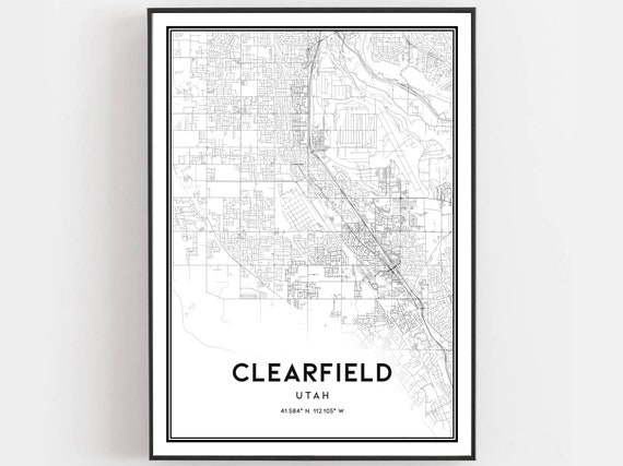 Clearfield Map, Utah Street Decor Art Print
