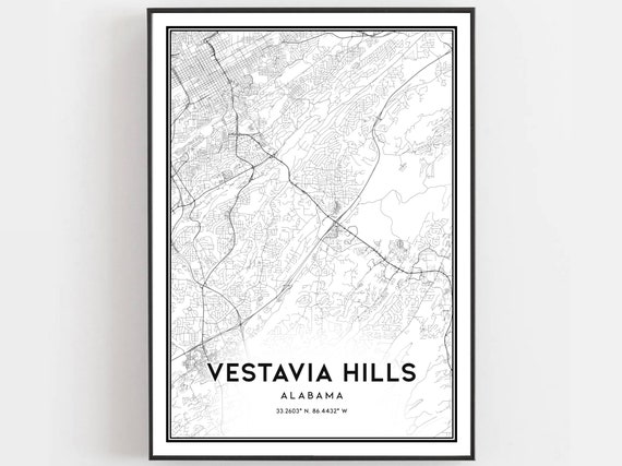 Vestavia Hills Map Print, Alabama Street Decor